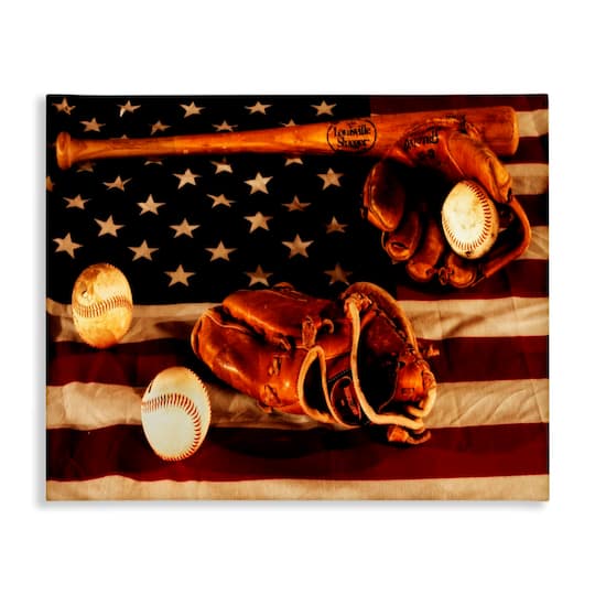 Stupell Industries Vintage American Flag Baseball Photo Canvas Wall Art